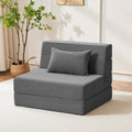 Youzi Folding Sofa Bed Convertible Sleeper Chair with Pillow, 4-in-1 Foldable Mattress Futon Couch Bed to Lounge Chair for Living Room, Bedroom, Dorm & Guest, Washable Cover, Dark Gray, Single