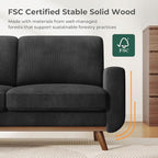 Vesgantti 68" Loveseat Sofa Black, Comfy Corduroy Couch with Spring Cushion and Solid Wood, Modern Extra Deep Seat for Bedroom, Living Room, Office