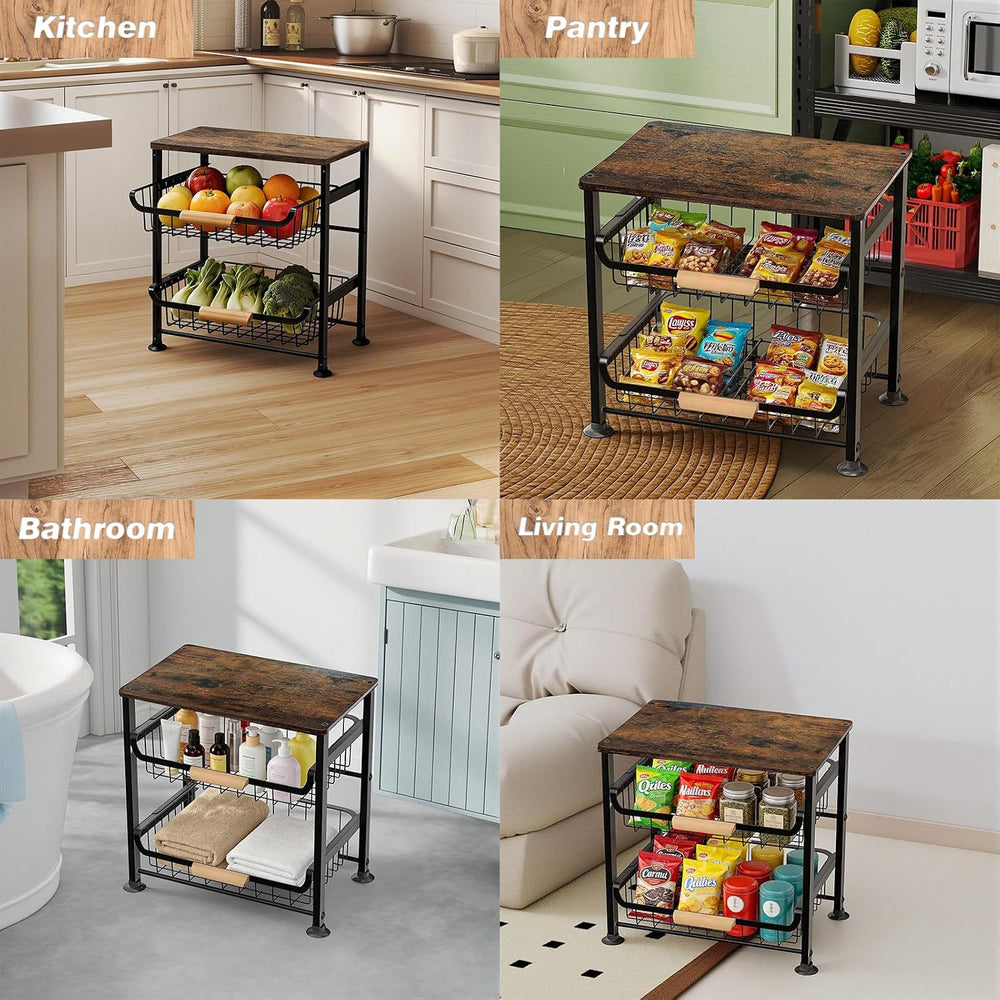 3-Layer Fruit Basket Kitchen Food Organizer and Rack Rolling Pantry Kitchen C...