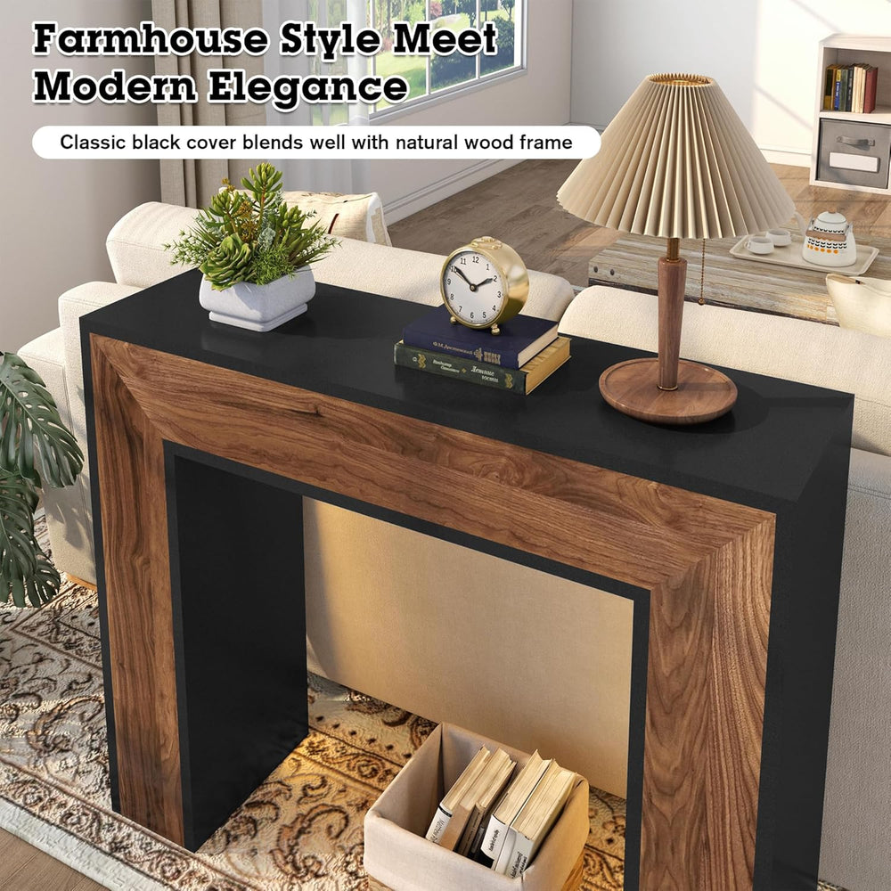 41" Entryway Table with LED Light, Farmhouse Wood Console Table Behind C...