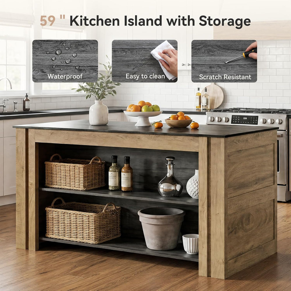 Tribesigns 59" Kitchen Island with Seating and Storage, Wood Kitchen Isl...