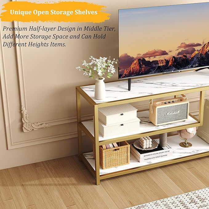 Function Home TV Stand for TVs up to 55 Inch, 3 Tier Entertainment Center, Me...
