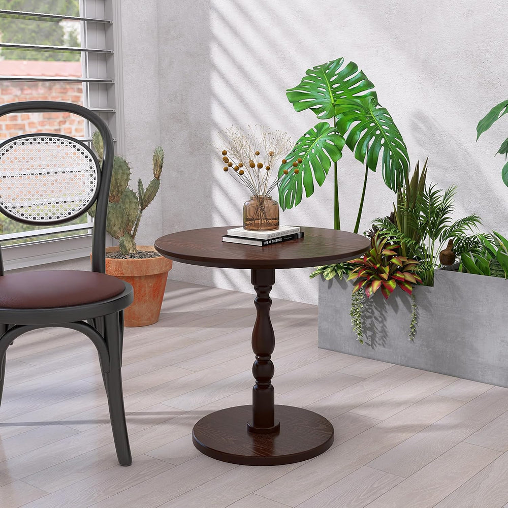 Round Side Table with Pedestal Base, 23.22" Wooden End Table, Coffee Tab...