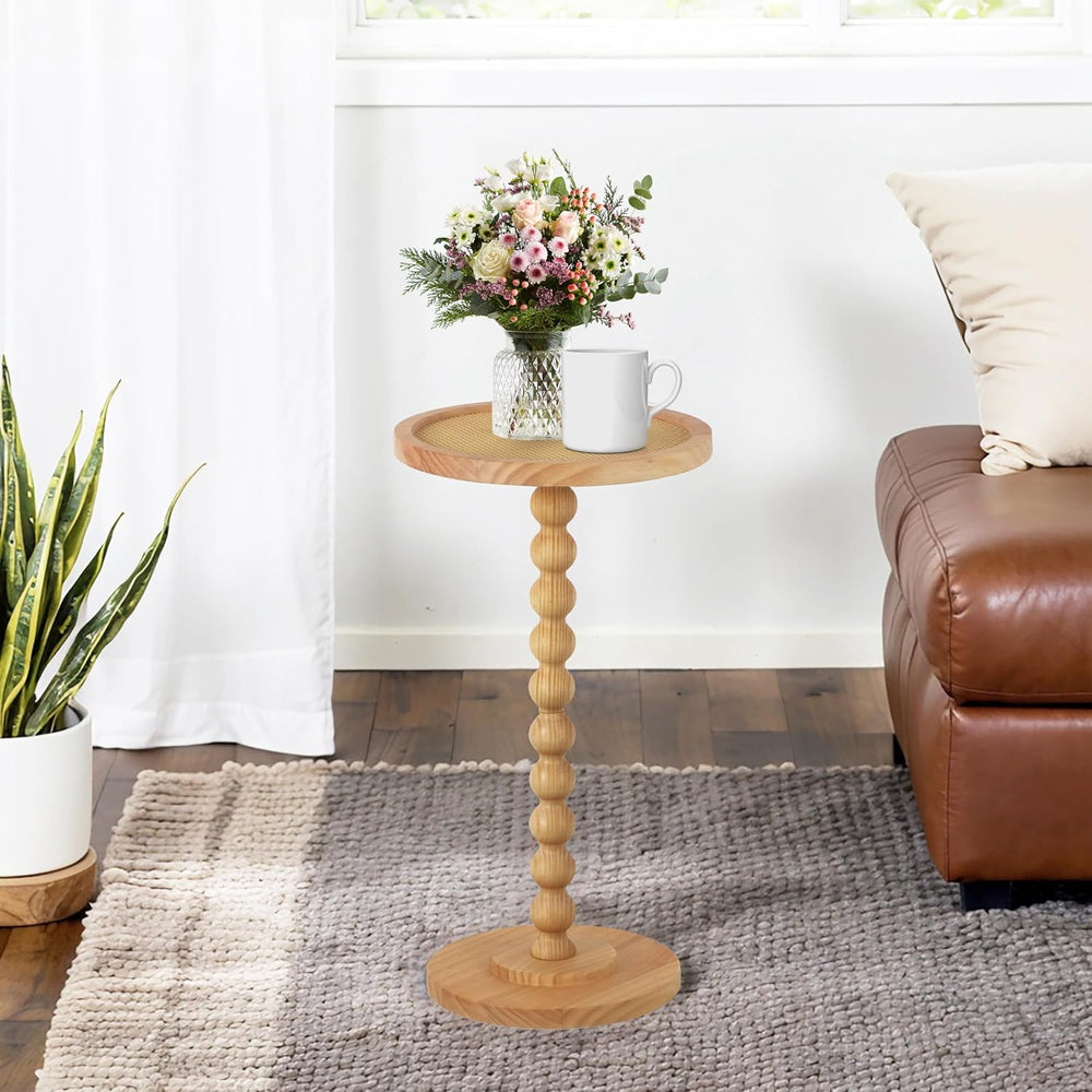 COVLON Solid Wood Drink Table, Small Pedestal Side Table for Small Spaces, Ro...