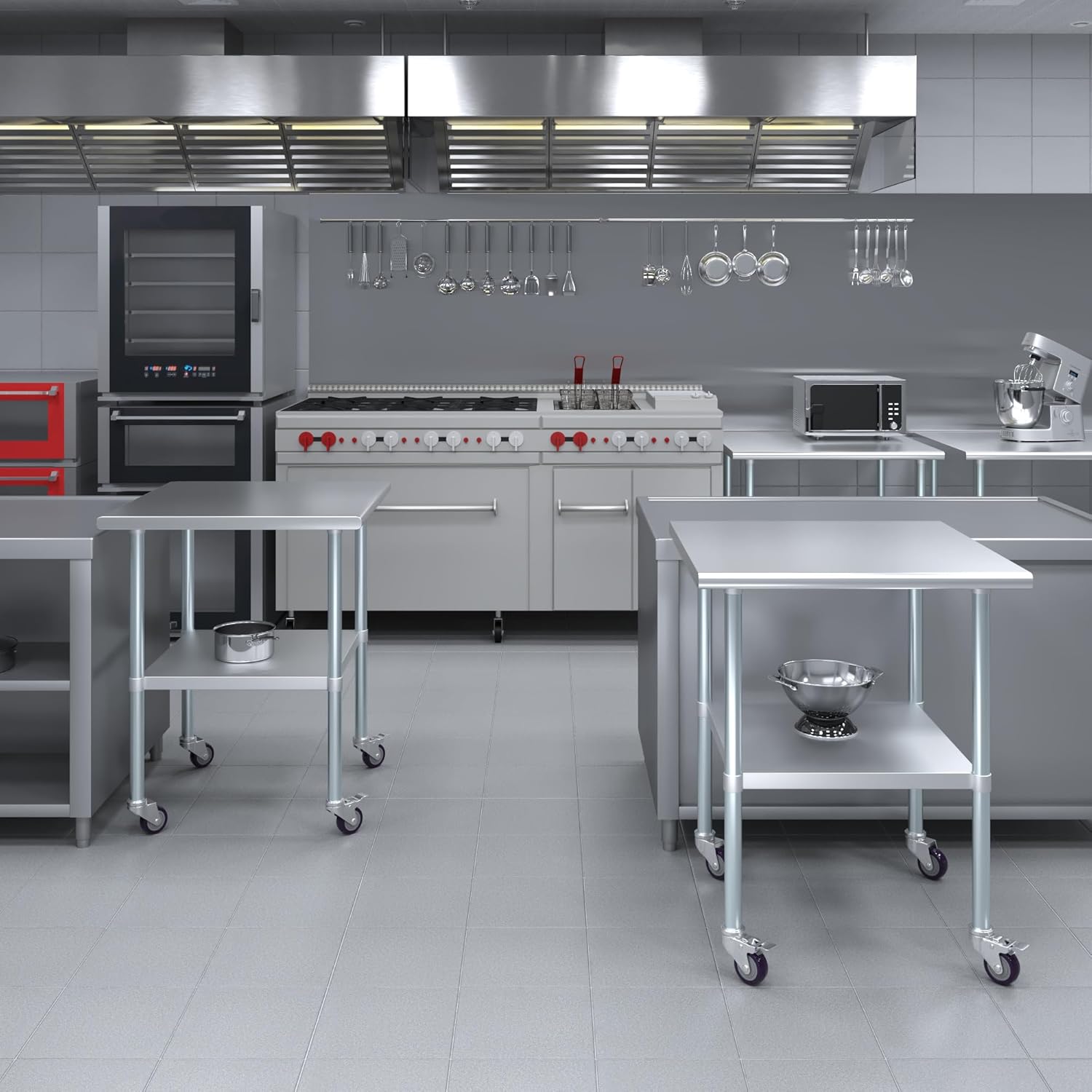 AmGood 30" x 30" Stainless Steel Work Table with Casters | Heavy Duty Metal Utility Table On Wheels | Kitchen Island Cart