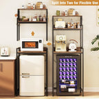 3-Tier Mini Fridge Stand Kitchen Bakers Rack with Adjustable Shelves, Freestanding Microwave Stand with Storage, Split Design Coffee Bar Shelf for Home Office Dorm (Rustic Brown, 25.6")