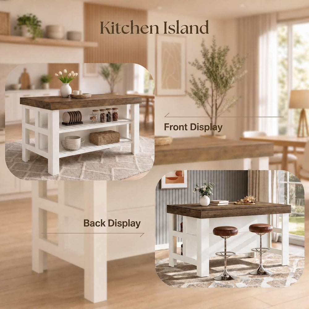 Tribesigns 55.1-Inch Kitchen Island with Seating and Storage, 3-Tier Large Fa...