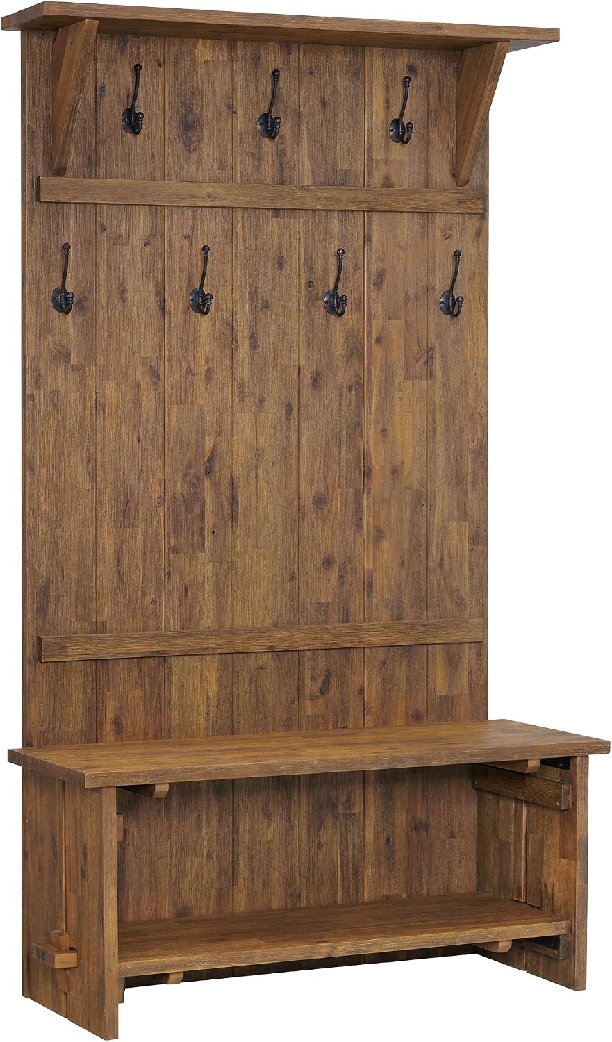 Alaterre Bethel Rustic Solid Wood Entryway Hall Tree with Bench, Natural | 70” Modern Farmhouse Entryway Organizer with Shoe Storage Bench and Coat Hooks, Natural Aged Brown, for Jackets, Shoes & Bags