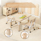 Kids Table & Chairs Set, Height Adjustable Toddler Study Table with Anti-Slip Foot Covers, Ages 2-10