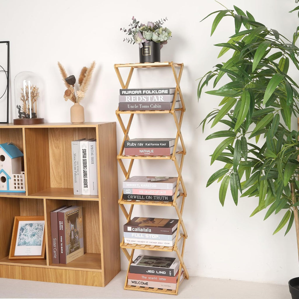 Bamboo Shoe Rack 6 Tier Foldable Shoe Rack for Entryway | Narrow Vertical Shoe Organizer Free Standing Shelf, Multifunctional Slim Storage for Bedrooms Living Room Corner