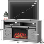 YESHOMY Fireplace TV Stand for Television up to 65+ Inch with Storage and Farmhouse Sliding Barn Doors, Entertainment Center with Cabinet and Shelves, Media Console for Living Room, Gray