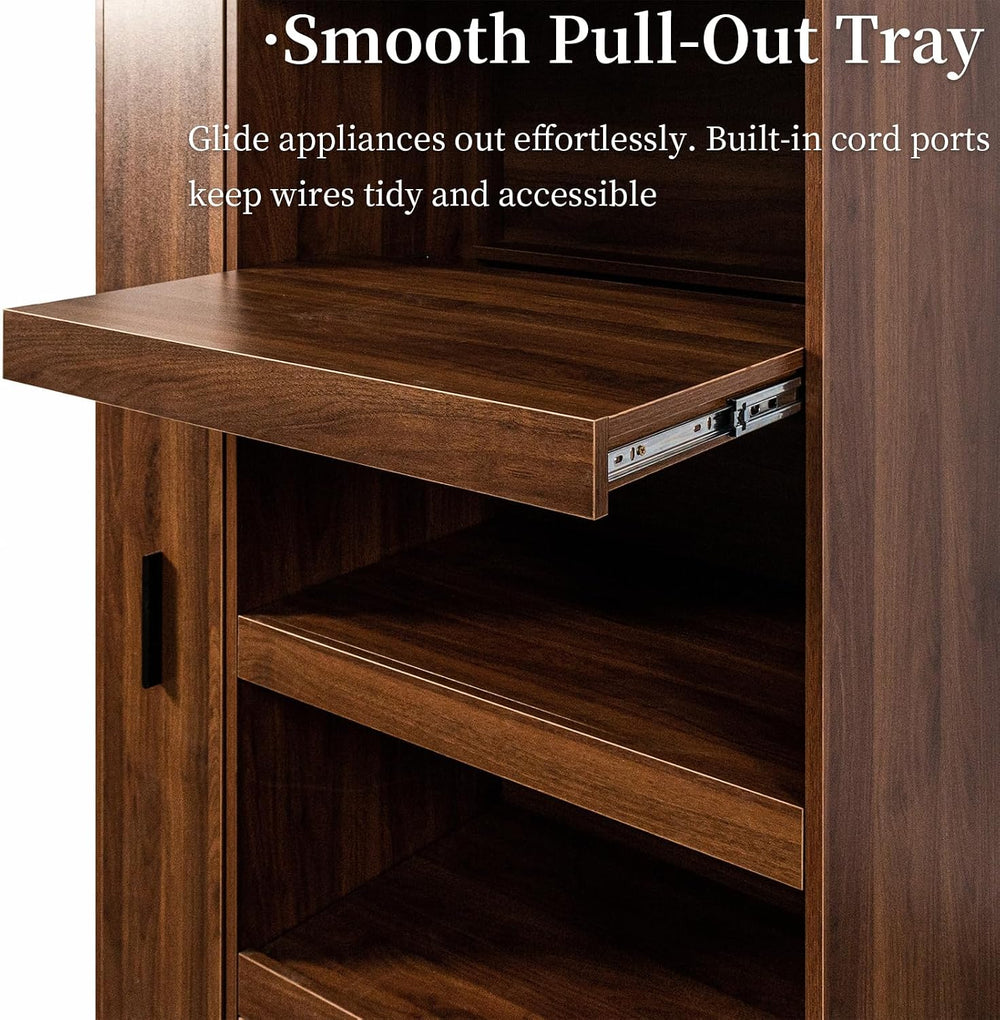 Tall Kitchen Hutch Cabinet with Pull-out Shelves & Drawer Freestanding Pa...