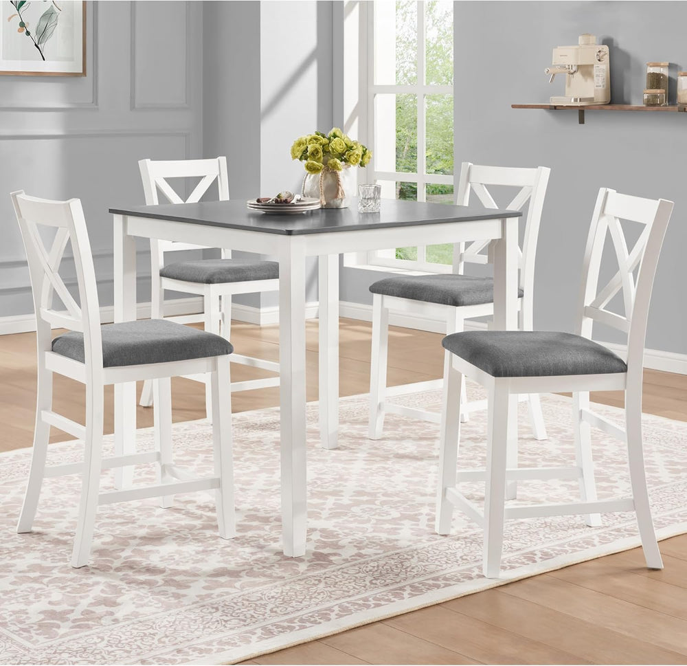 LUMISOL 5-Piece Counter Height Dining Set, Wooden Square Table with 4 Chairs,...
