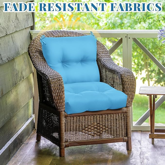 Geetery Outdoor Chair Cushions Set of 4 for Patio Lawn Furniture Wicker Rocking Dining Chairs 42x21x4 Inch High Back Seat Pads Replacement with Ties Weather-Resistant Fade-Resistant Indoor(Lake Blue)