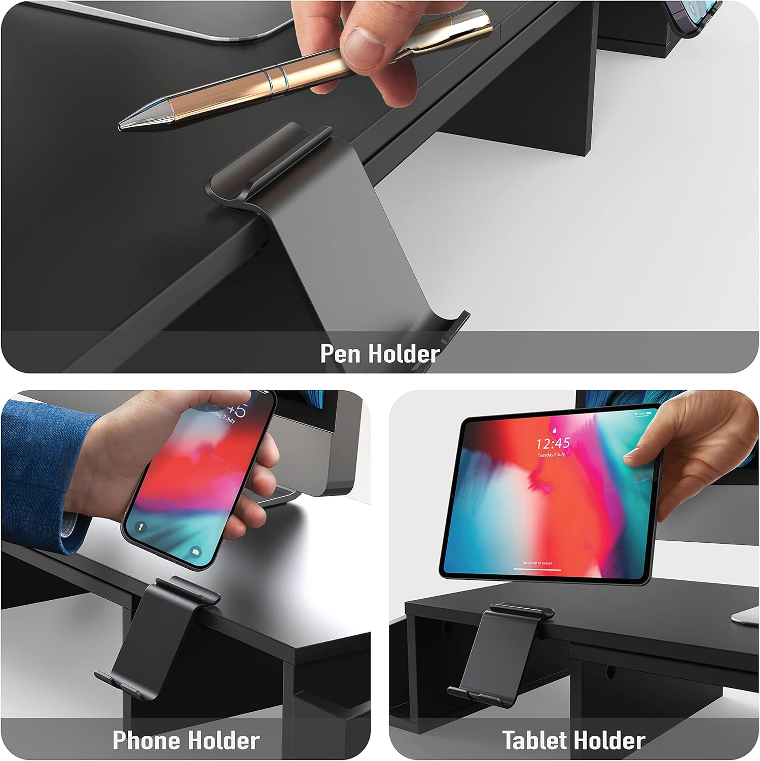 Simple Houseware Desk Dual Monitor Stand Riser with Drawer, Black
