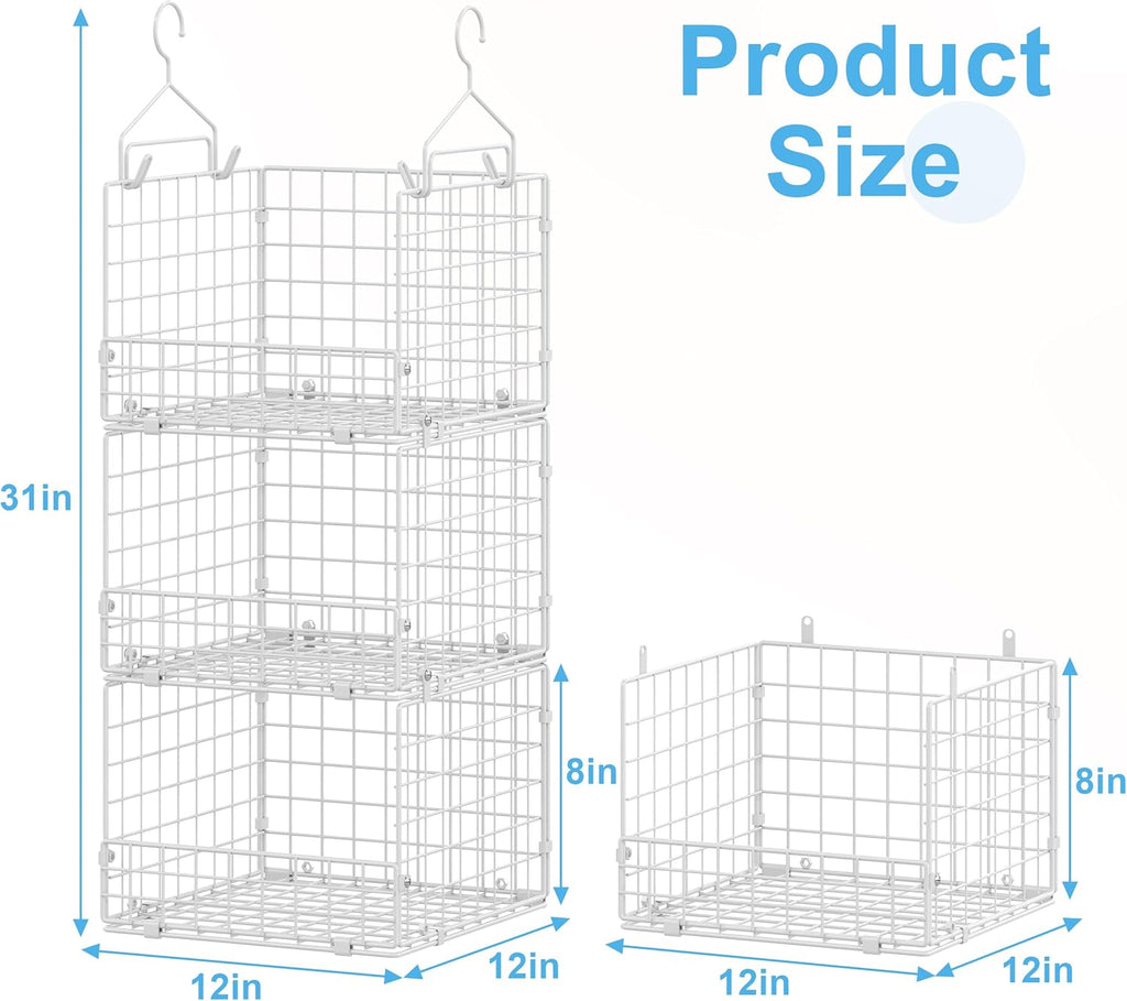 Sonyabecca 3-Tier Hanging Closet Organizer with 5 S Hooks, Closet Shelves for Clothes, Shoes, Handbags, Accessories, Hanging Basket, Closet Storage, Closet System, Closet Organizers and Storage