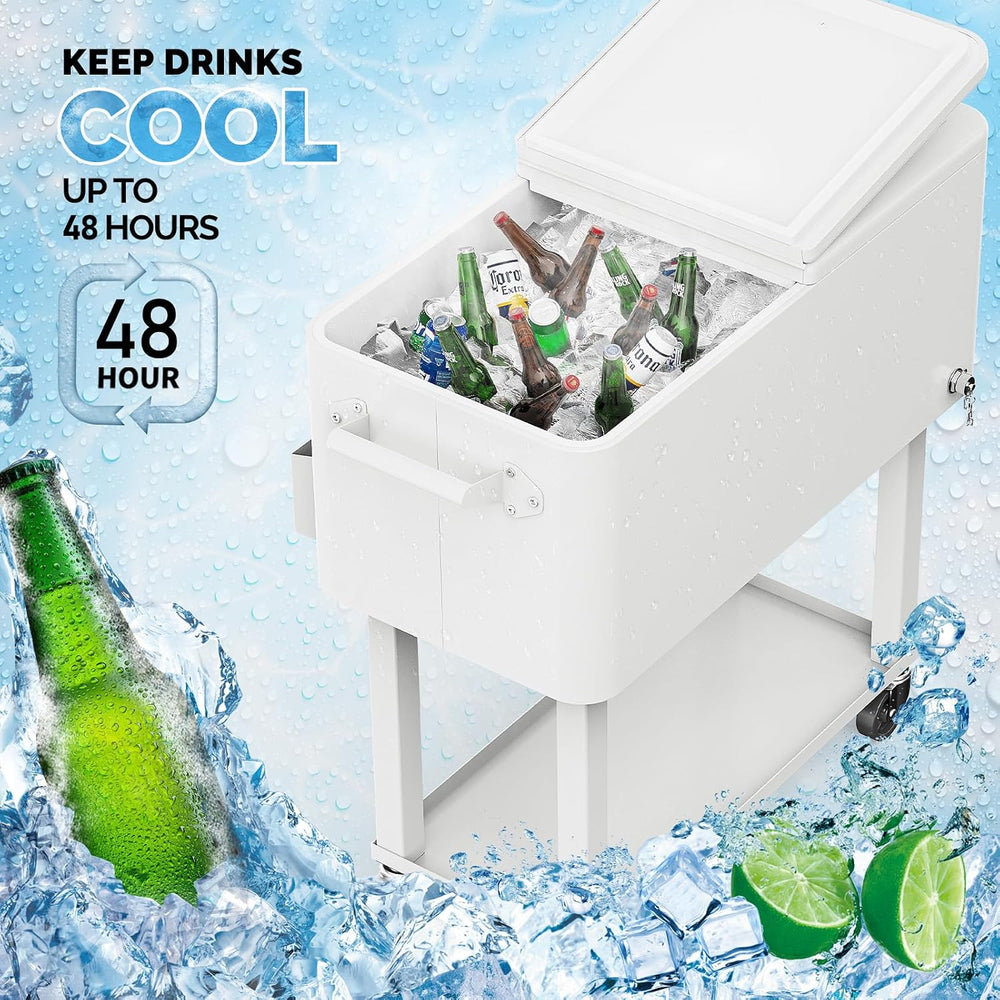 VINGLI Rolling Ice Chest, Portable Patio Party Bar Drink Cooler Cart, with Sh...