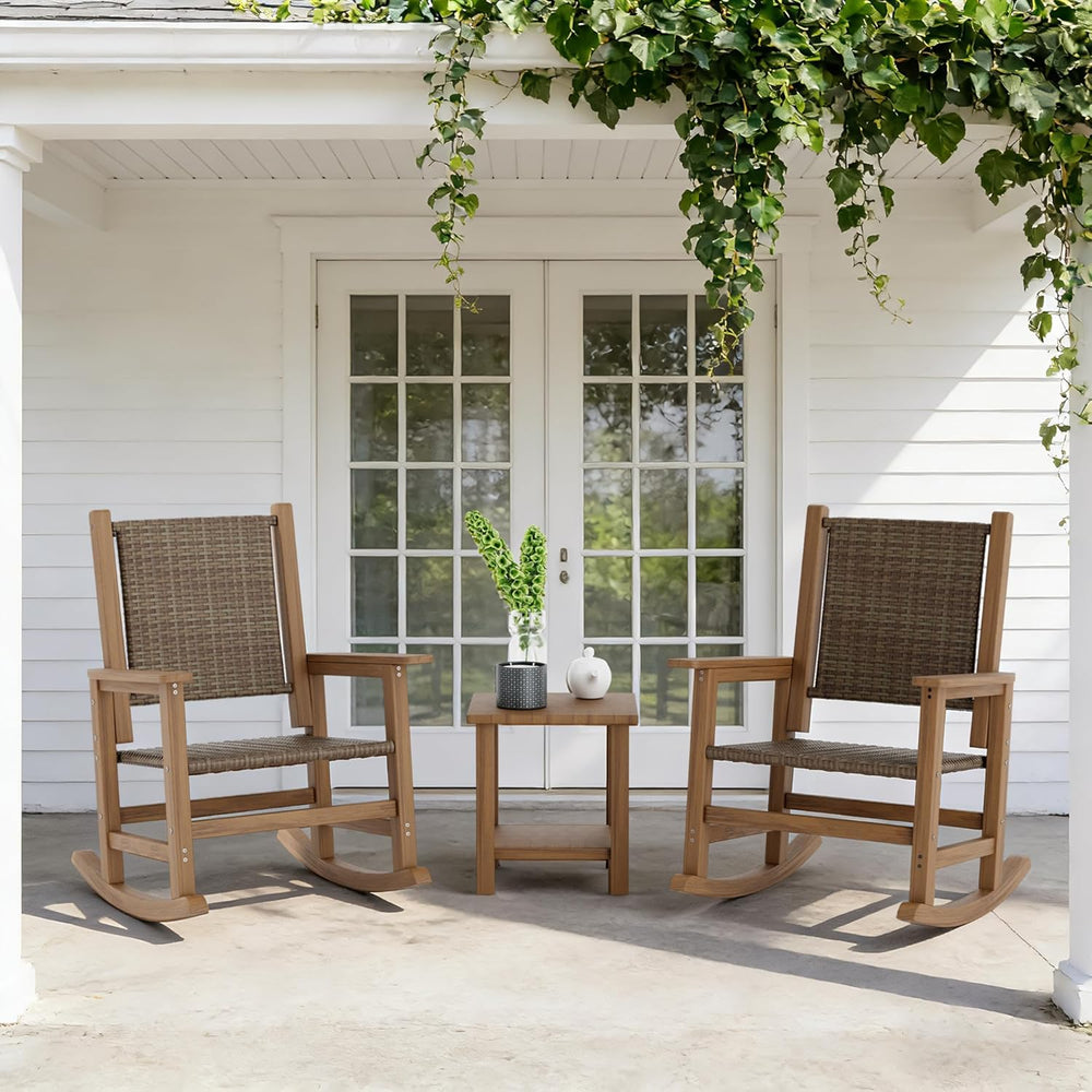 HDPE Outdoor Rocking Chair Set of 2, Wicker Patio Rocking Chair for Adult, Al...