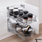 2 Tier Pull Out Cabinet Organizer 20" W X 22" D, Slide Out Drawers For Kitchen Cabinets, Pull Out Drawers For Cabinets Capacity Heavy Duty Caddy, Cabinet Pullout Shelves Chrome-Plated,Bathroom Pantry