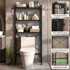 Over The Toilet Storage Rack - 3 Tier Bathroom Organizer with Shelves, Freestanding Space Saver Storage Rack Above Toilet Stand with 4 Hooks for Restroom, Laundry, Black