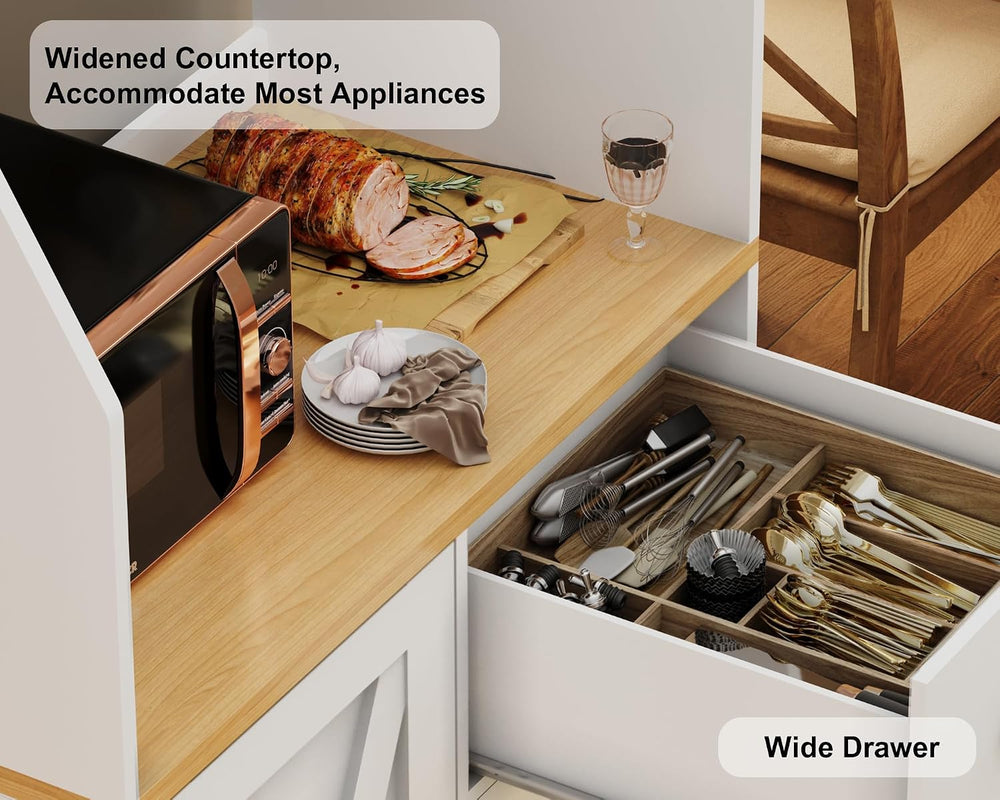 LLappuil 67" Kitchen Pantry with LED Light & Outlet, Kitchen Hutch w...