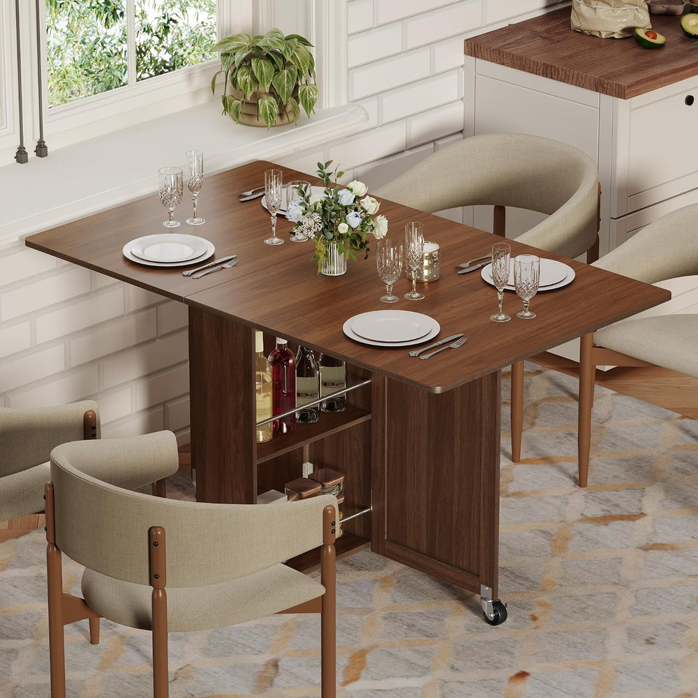 3imothrix Folding Dining Table, Dinner Table with Drawer and Storage and Shel...
