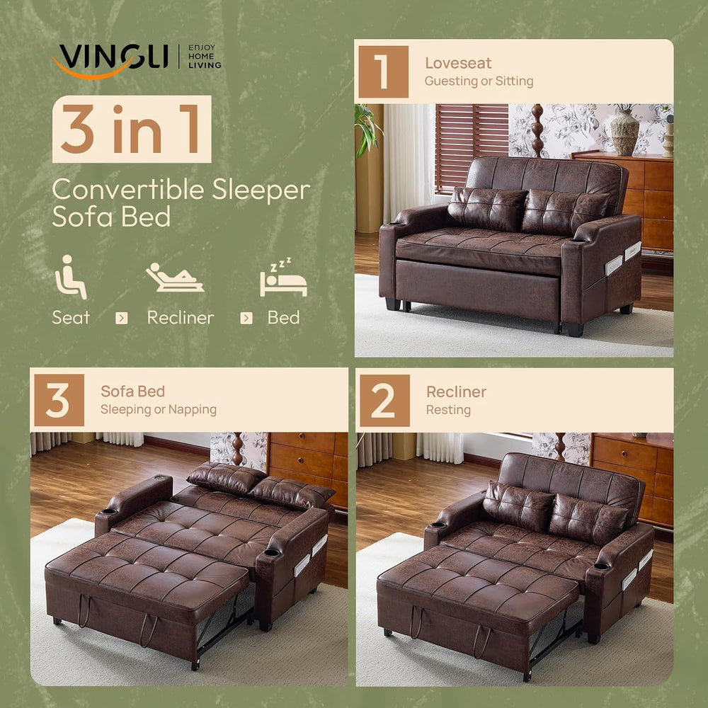 VINGLI Rustic Futon Sofa Bed Convertible Loveseat Sleeper Sofa Couch, Pullout...