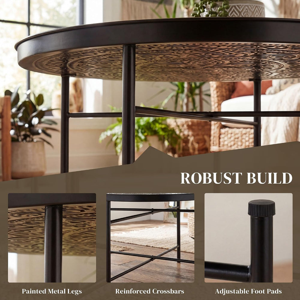 HOMCOM 24" Hammered Round Coffee Table Vintage Metal Side Table Black