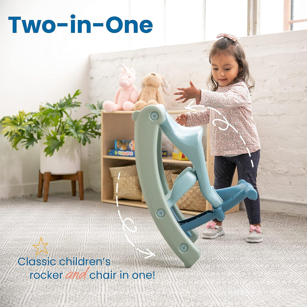 ECR4Kids Sit-N-Rock Plastic Toddler Chair and Rocking Horse, Flexible Seating, Seafoam