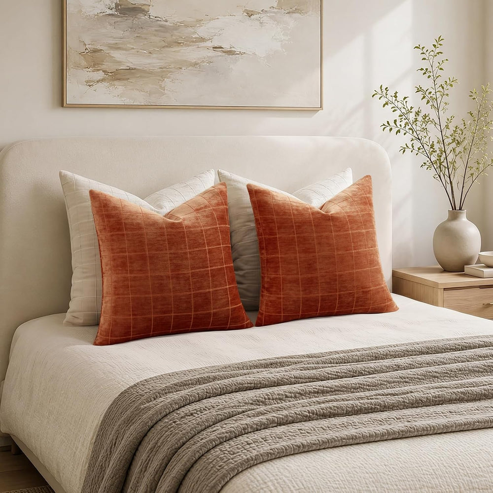 decorUhome Fall Plaid Rust Throw Pillow Covers 26x26 Set of 2