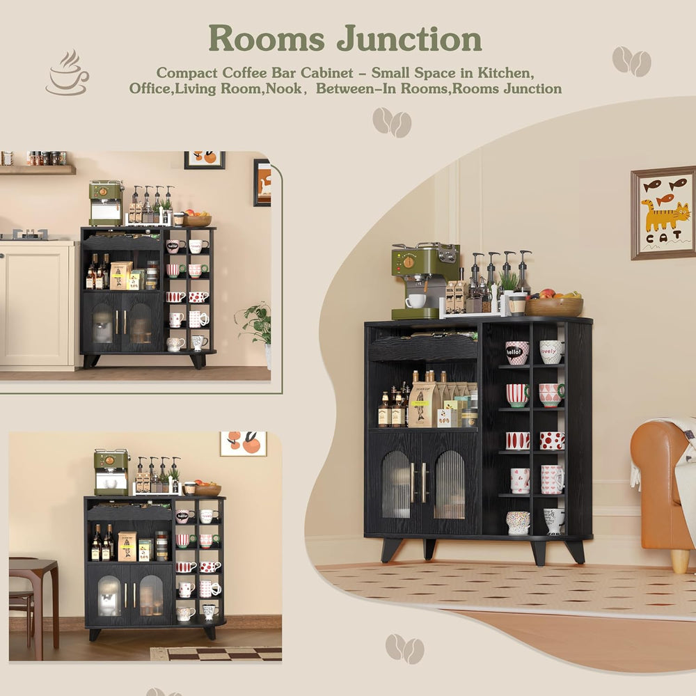 VINAEMO Coffee Bar Cabinet with 24-Cup Display, Large Drawer & Storage,Mo...