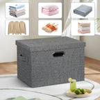 Large 17" 36 Quart Collapsible Stackable Storage Bins with Lids, 3 Packs Black and White Mix Linen Fabric Closet Boxes with Lids, Storage Cube Baskets Container Organizers (17x12x11)