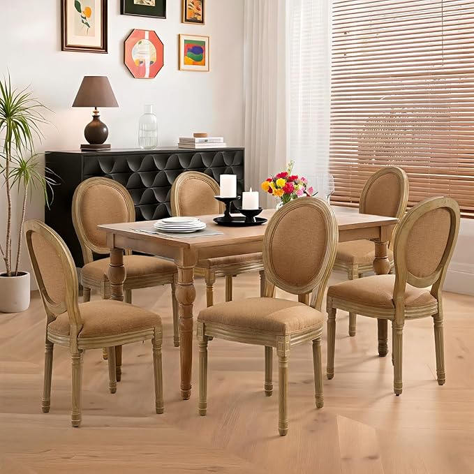 French Country Dining Chairs Set of 6,Farmhouse Upholstered Dining Room Chair...
