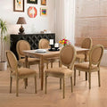 French Country Dining Chairs Set of 6,Farmhouse Upholstered Dining Room Chairs with Round Back and Solid Leg,Fabric Kitchen Side Chairs for Kitchen/Bedroom/Dining Room,Tan