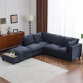 Merax Modern 90" U-Shaped Chenille Sectional Sofa Set, Modular Sofa Couch with a Movable Ottoman, a Coffee Table with Hidden Charging Devices for Living Room, Blue