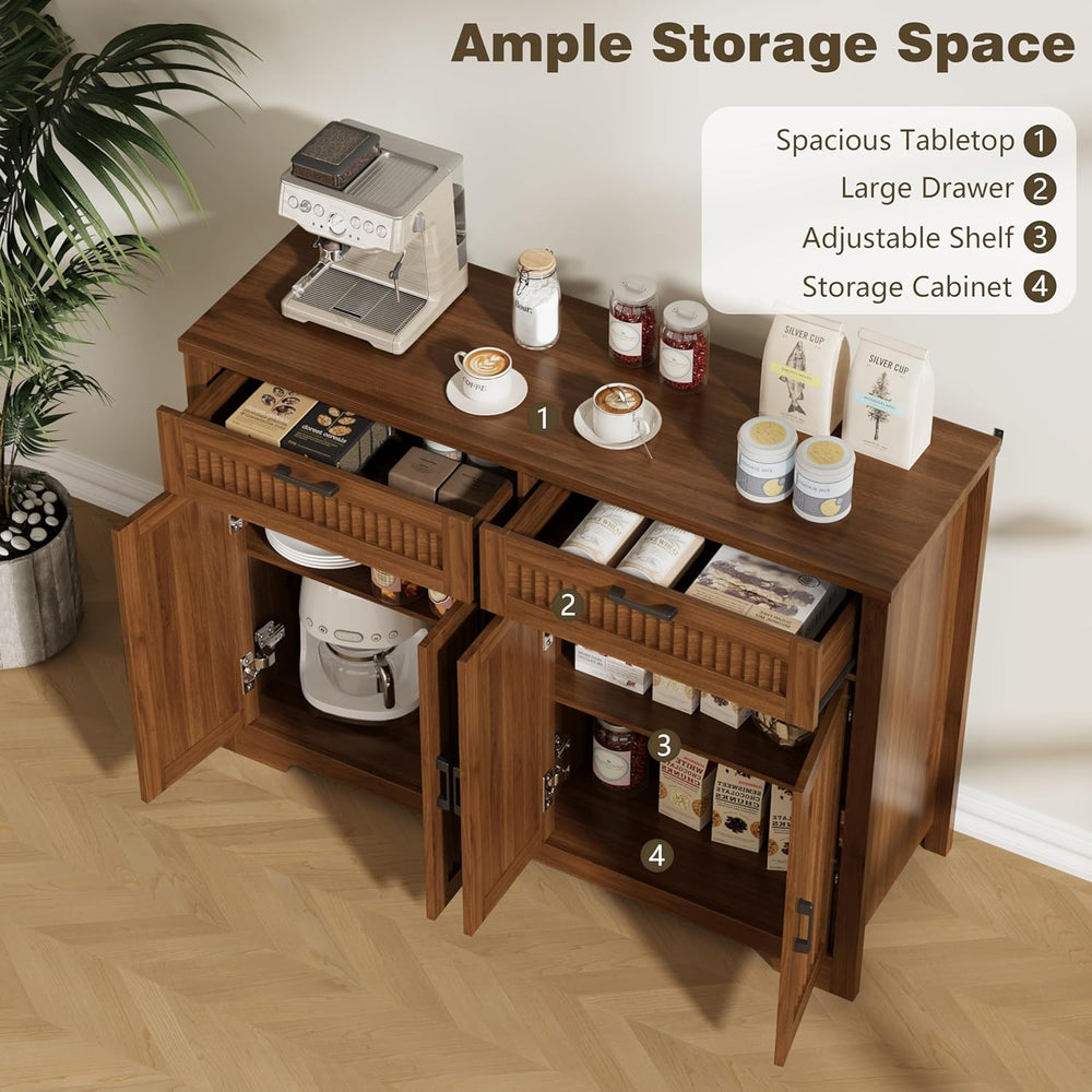 Buffet Cabinet with 2 Storage Drawers, Farmhouse Coffee Bar Table with Storag...