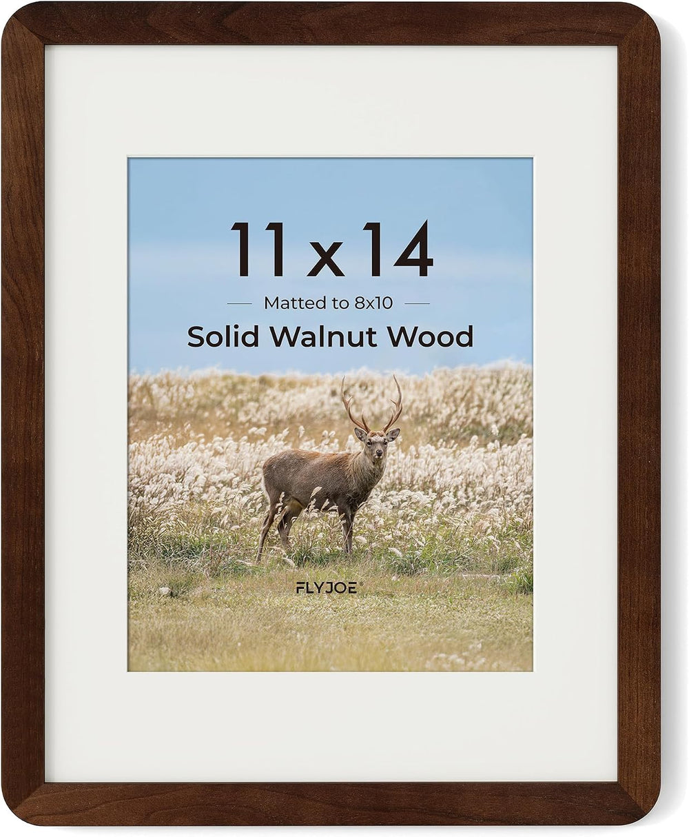FLYJOE 11x14 Picture Frame - Solid Walnut Wood Frame With Mat For 8x10, 11x14...