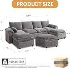 130" U Shaped Modular Sectional Sofa, Couch with Ottoman Storage, Chenille Cloud Couch with Plush Deep Seating for Living Room, Bedroom (Light Grey, 7 Seat)