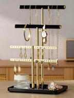 pickpiff Jewelry Holder Organizer with Velvet, Adjustable 10"-17" Tall, Metal Stand for Display Bracelet, Necklace, Earrings, Rings, Black and Gold