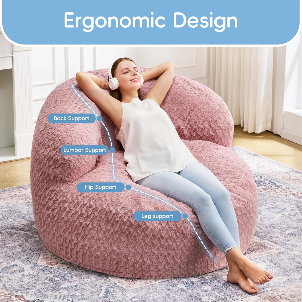 Hobestluk Bean Bag Chair Giant Bean Bag Chairs for Adults Big Bean Bag Chair with Memory Foam Filler Adults Large Beanbag with Faux Fur Cover for Bedroom (Chevron Pink,Oversize)