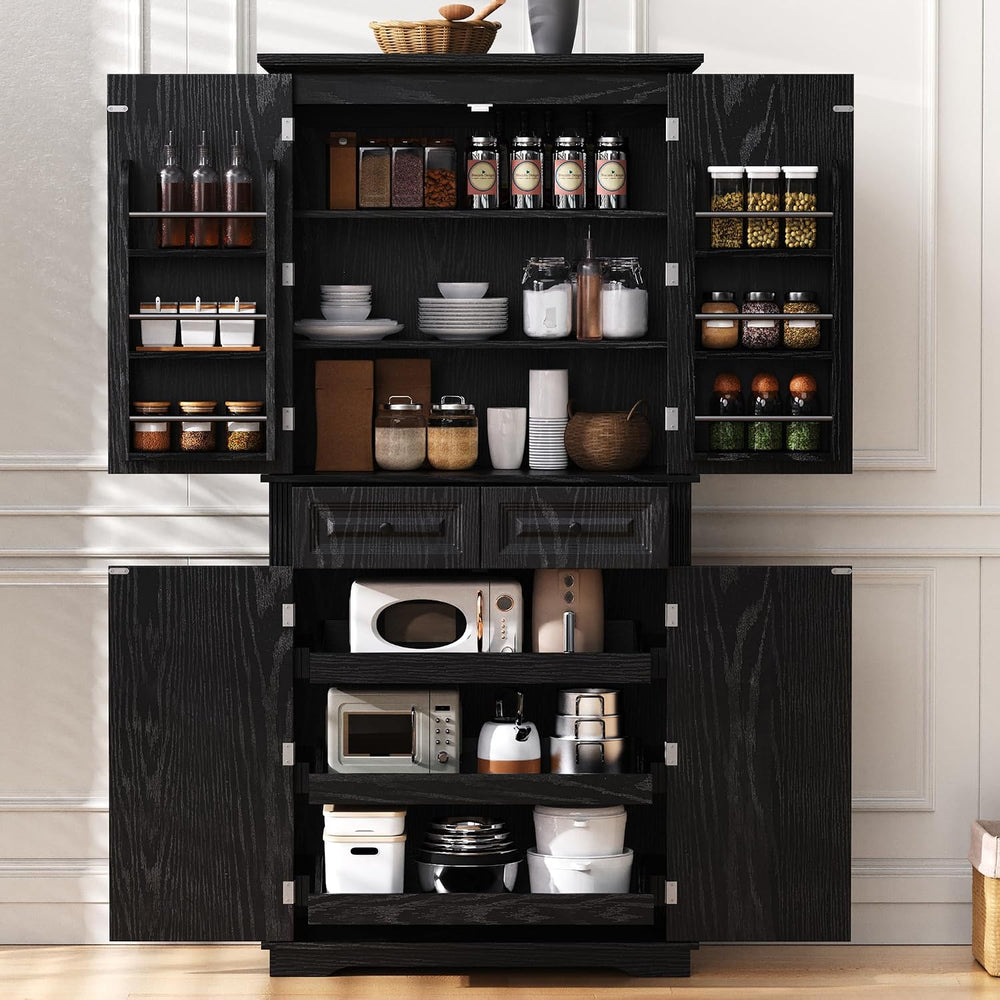 71" Tall Kitchen Pantry Cabinet, Freestanding Storage Cabinet with 3 Pul...