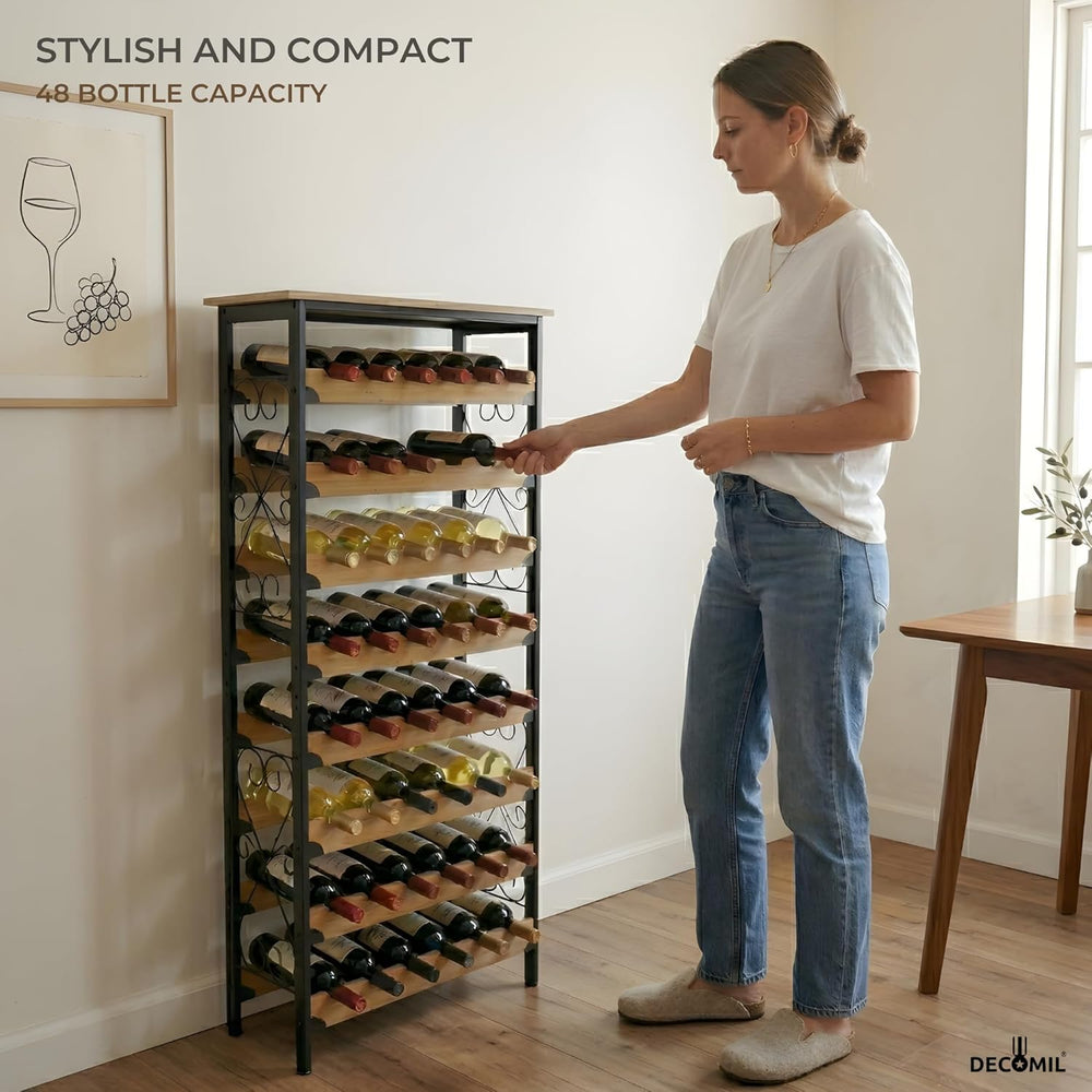 DECOMIL 48 Bottle Wine Rack, Freestanding Floor Storage Organizer with Real B...