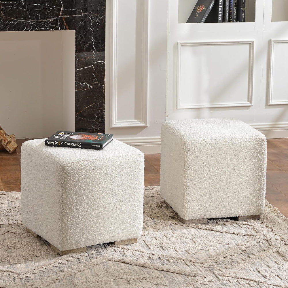 KINWELL 18.5" Wide Modern Square Boucle Ottoman Set of 2 | Cube Ottoman ...