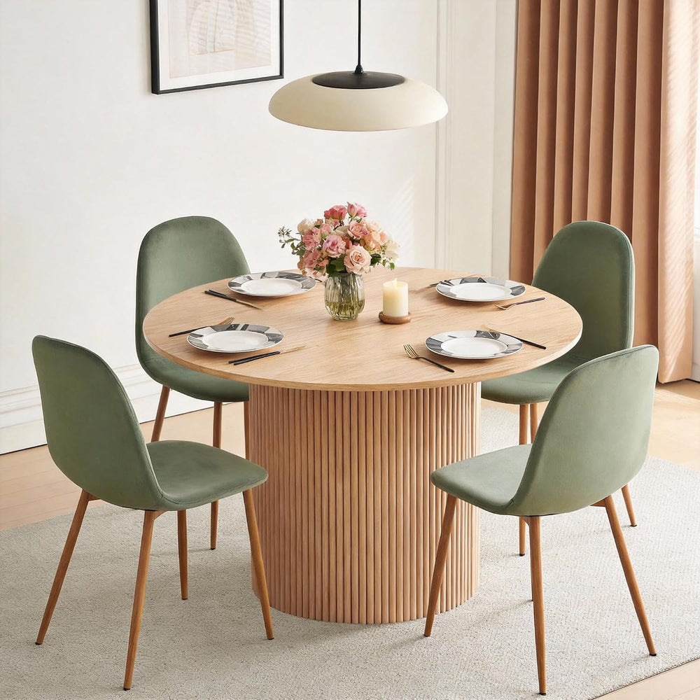Dining Table Set for 4, Mid Century Modern 47 Inch Wooden Round Dining Table ...