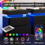 LIKIMIO Night Stand Set of 2, Modern Black Nightstand with with Charging Station, Bedside Tables with LED Light and Drawers, End Table for Bedroom