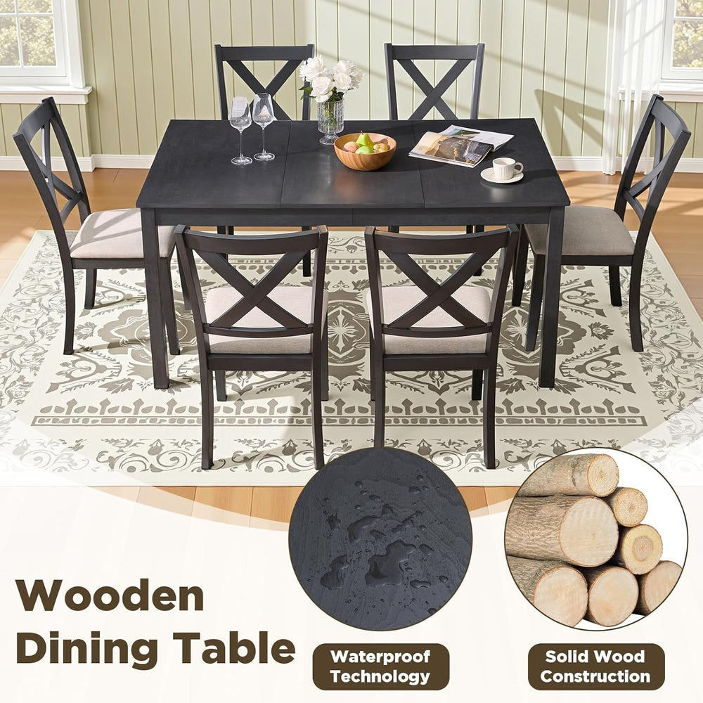 LUXOAK 7-Piece Farmhouse Kitchen Table and Chairs Set for 6, Grey & White...
