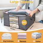 90L Large Blanket Storage Bags, 8 Pack Clothes Storage Bag Comforter Storage Bin with Reinforced Handle and Lid Foldable Closet Organizer and Storage Containers for Bedding Sheets and Duvet