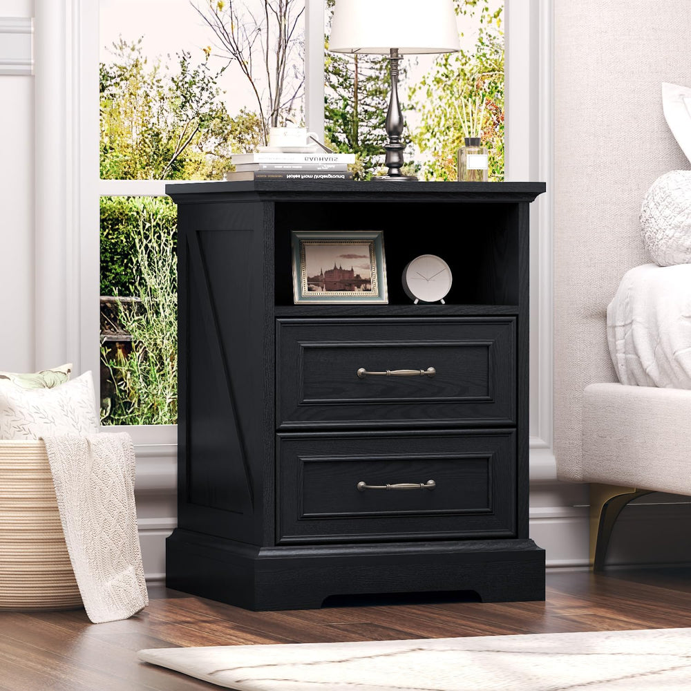 Nightstand with Charging Station,18" Wide End Table with 2 Large Drawers...