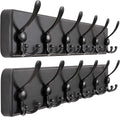 Dseap Coat Rack Wall Mounted - 24" Long 6 Tri Hooks, Heavy Duty Wooden Wall Coat Hanger Coat Hook for Clothes Hat Jacket Clothing, Black, Pack of 2
