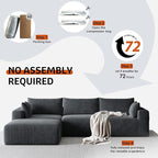 108" Cloud Couch Modular Sectional Sofa for Living Room,L Shaped Boneless Couch with Deep Seat Chaise,No Assembly Required Foam Sleeper Sofa for Apartments,Plush Corduroy Fabric, Dark Gray
